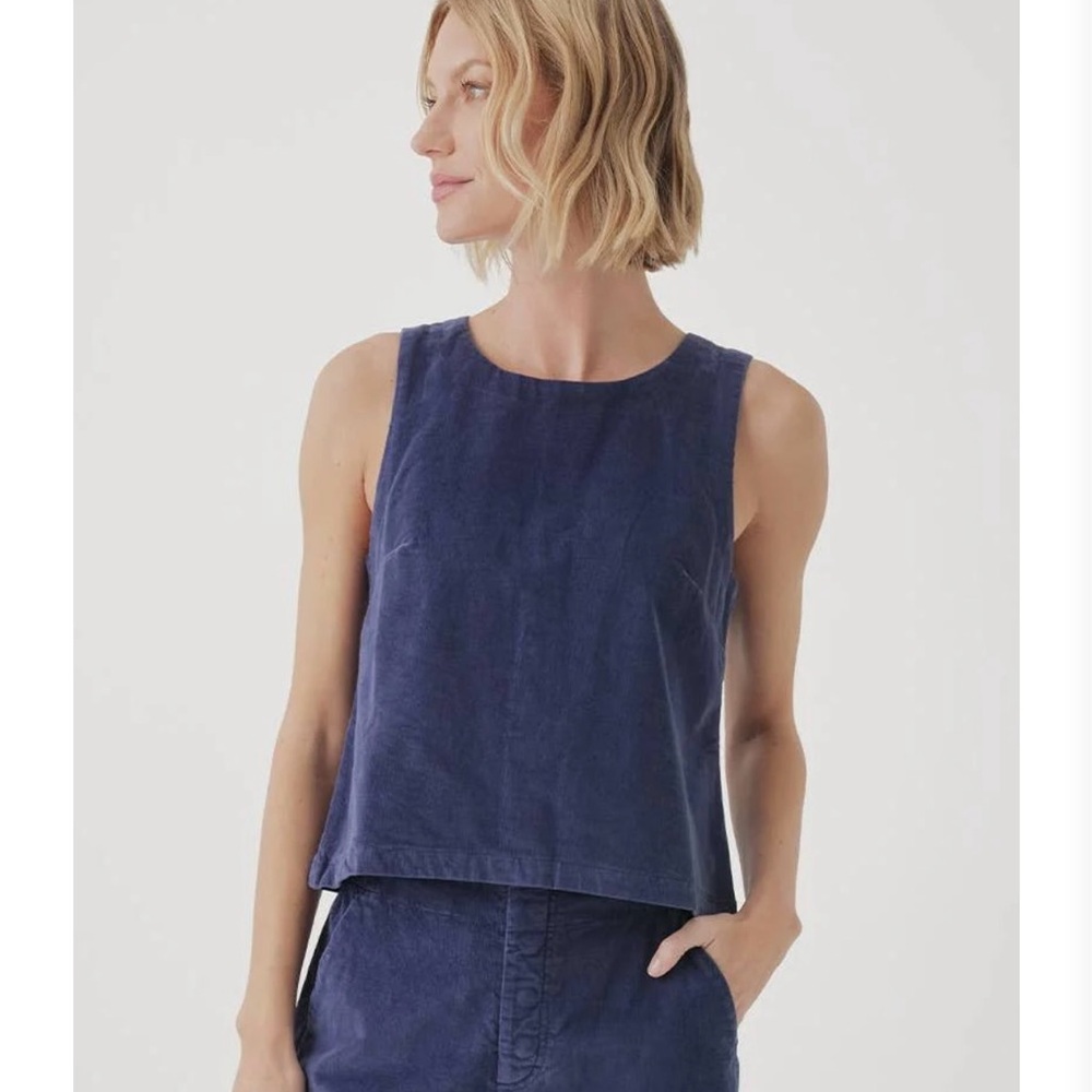 Pact Blue Boxy Crop Tank Top